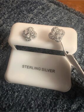 Moissanite clover sterling silver Stud Earrings